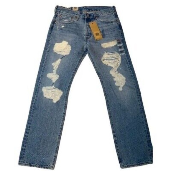 Levi’s 501 Original Straight Leg Distressed Denim Jeans 32x34 NWT - Picture 1 of 7